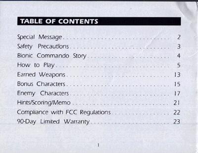 Bionic Commando manual page 1!
