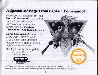 Bionic Commando manual page 2!